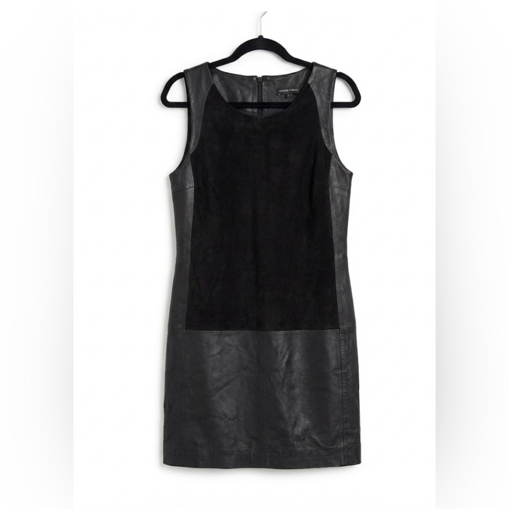 Second Female Dao Black Leather Suede Mixed Media Shift Dress S Anthropologie